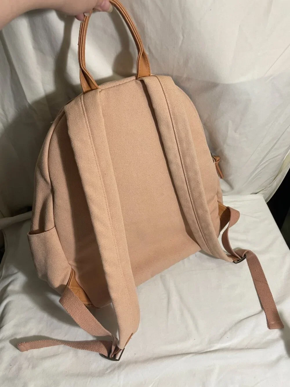Universal Thread Pink Canvas Backpack Tan Faux Leather Trim 16” School Travel